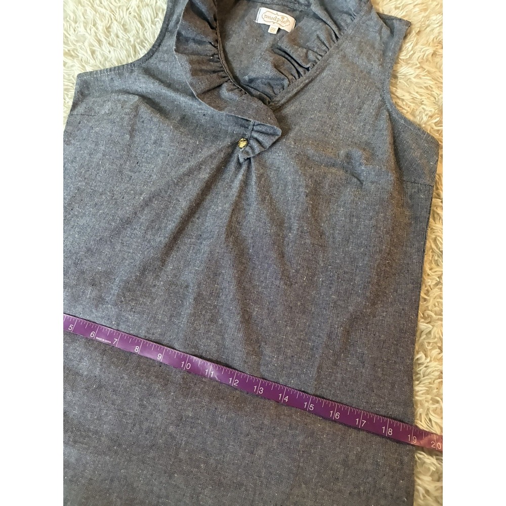 Mud Pie ladies Sleeveless Ruffle Collar Chambray Blouse XS , denim in color - Picture 12 of 16